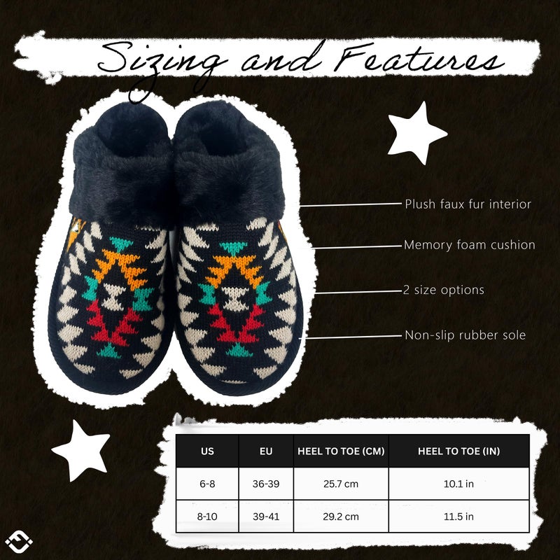 Funky Junque Fuzzy House Slippers for Women â€“ Indoor Outdoor Fluffy Clog Slippers, Cozy Furry Cute Ladies Bedroom Shoes - Aztec - Black (Medium/Large; US Size 8-10) - Image 4