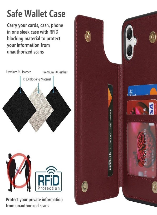 iCoverCase Compatible with Samsung Galaxy A05 Case with Card Holder, A05 Wallet Case for Women Men [RFID Blocking] PU Leather Protective Phone Case for A05 (Wine Red) - Image 4