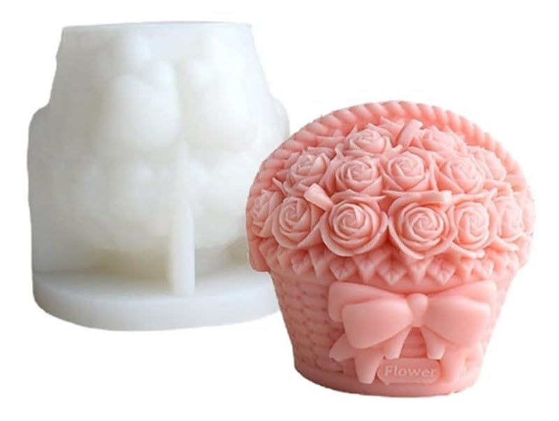 FirstTry FirstTry Candle Mold I 3D Fondant Rose Basket with Bow Shape Casting Silicone Epoxy Mould I Special for Valentines Day I for DIY Handmade Ornament Aromatherapy Soap Resin Art Craft Home Party Dcor
