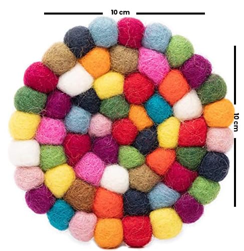 Woolygon Round Felt Ball Coasters - 100% Merino Wool Table Coasters - Felt Coaster Pads  Absorbent Trivet for Drinks - Heat Resistant  Thick & Durable Hand Felted in Nepal by Woolygon- Multicolor - Set of 5 - Image 2