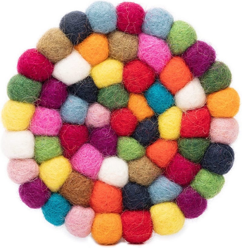 Woolygon Round Felt Ball Coasters - 100% Merino Wool Table Coasters - Felt Coaster Pads  Absorbent Trivet for Drinks - Heat Resistant  Thick & Durable Hand Felted in Nepal by Woolygon- Multicolor - Set of 5 - Image 5