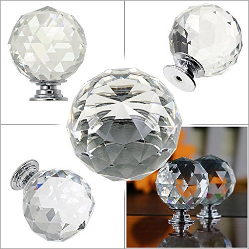 BTSKY 8 Pcs Round Diamond 40mm（1.6 inches） Clear Glass Crystal Cabinet Knobs-Cupboard Door Knobs/Crystal Drawer Pull Handles/Glass Dresser Knobs with 3 Kinds of Screws - Image 3