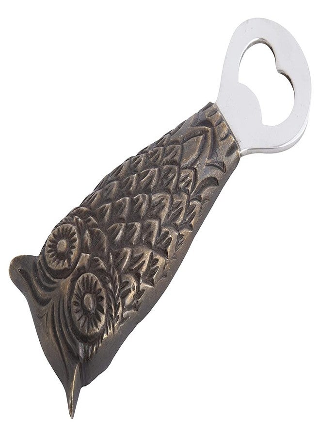 House of Sajja فتاحة زجاجات معدنية بنية اللون من هاوس أوف ساجا على شكل بومة بتصميم محفور - Image 4