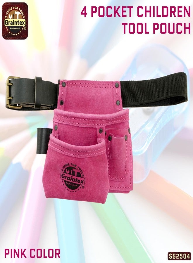 Graintex 4 Pocket Children's Tool Pouch Ideal for Home Improvement Projects | Kids Tool Belt for Young DIY Enthusiasts | Pink Color Suede Leather Pouch, Hammer Loop, Adjustable Leather Belt - SS2504 - Image 2