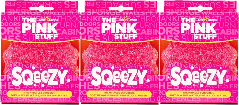 Stardrops – The Pink Stuff – SQeeZY Miracle Scrubber Sponge, Scratch Free Solution for Ultimate Home Cleaning - Perfect for Kitchens, Bathrooms, and Outdoor Use, 3-Pack - Image 1