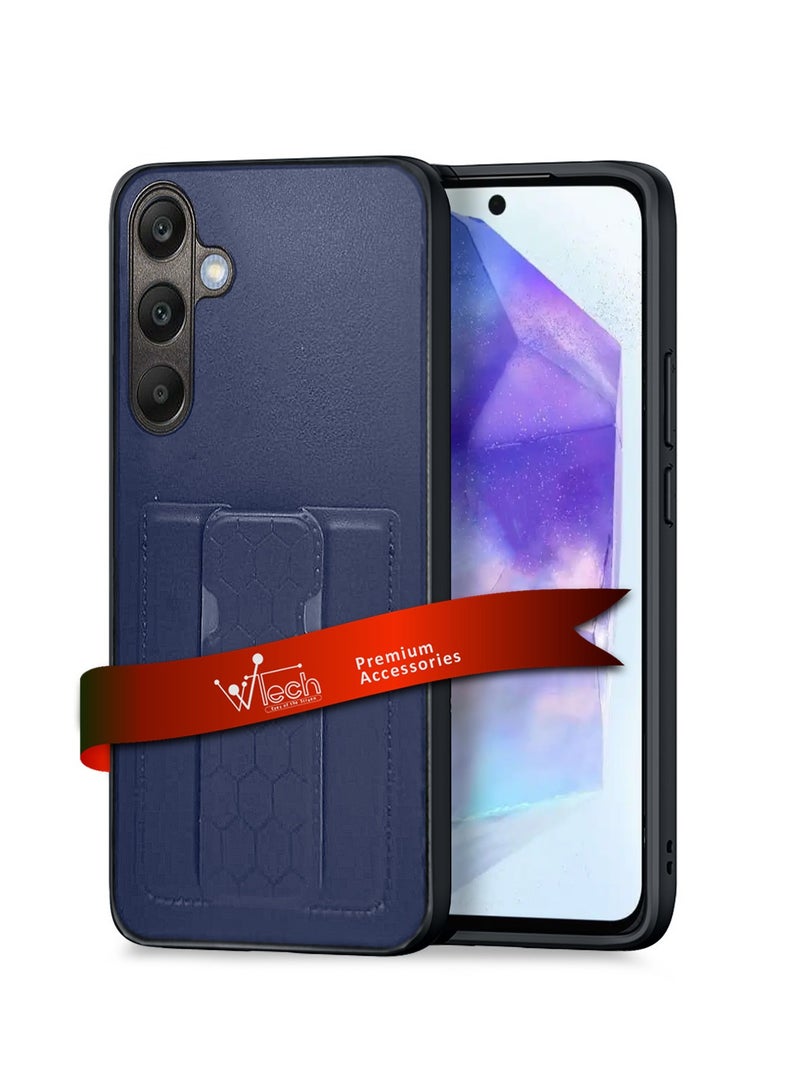 دبليو تيك حامل بطاقات ناعم من السيليكون مصنوع من مادة TPU مع غطاء بمقبض يدوي لهاتف سامسونج جالاكسي A35 باللون الأزرق الداكن - Image 1