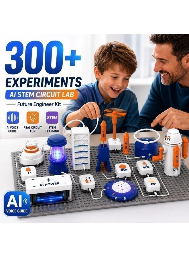 مجموعة أدوات العلوم الإلكترونية AI للأطفال - أكثر من 300 مشروع مع LED وصوت ومروحة - ألعاب تعليمية في مجال العلوم والتكنولوجيا والهندسة والرياضيات للأولاد والبنات من سن 6 إلى 12 عامًا - تجارب بناء دوائر إبداعية - هدية مثالية لعيد الفطر وعيد الميلاد 儿童AI电子科学工具包-超过300个带LED、声音和风扇的项目-针对6-12岁的男孩和女孩的科学，技术，工程和数学教育游戏-创造性循环的体验-过节和圣诞节的理想礼物 - Image 1