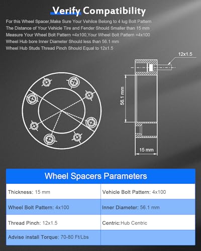 ECCPP 2PCS 4 Lug hubcentric Wheel Spacers 4x100 15mm 1979-1989 for Honda Accord 2010-2018 for Honda City 1988-2005 for Honda Civic 2006-2019 for Honda Fit - Image 3