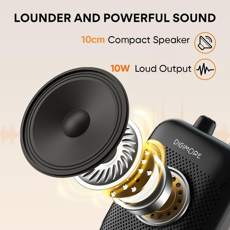 DIGIMORE مضخم صوت لاسلكي للمعلمين مع بلوتوث | بطارية 10 ساعات | مكبر صوت 10 واط | ميكروفون رأس لاسلكي للمرشدين السياحيين، ميكروفون تدريس، زيارات المصانع ونظام PA (D-1200 WL) - Image 3