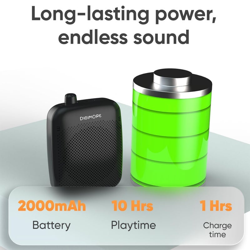 DIGIMORE مضخم صوت لاسلكي للمعلمين مع بلوتوث | بطارية 10 ساعات | مكبر صوت 10 واط | ميكروفون رأس لاسلكي للمرشدين السياحيين، ميكروفون تدريس، زيارات المصانع ونظام PA (D-1200 WL) - Image 4