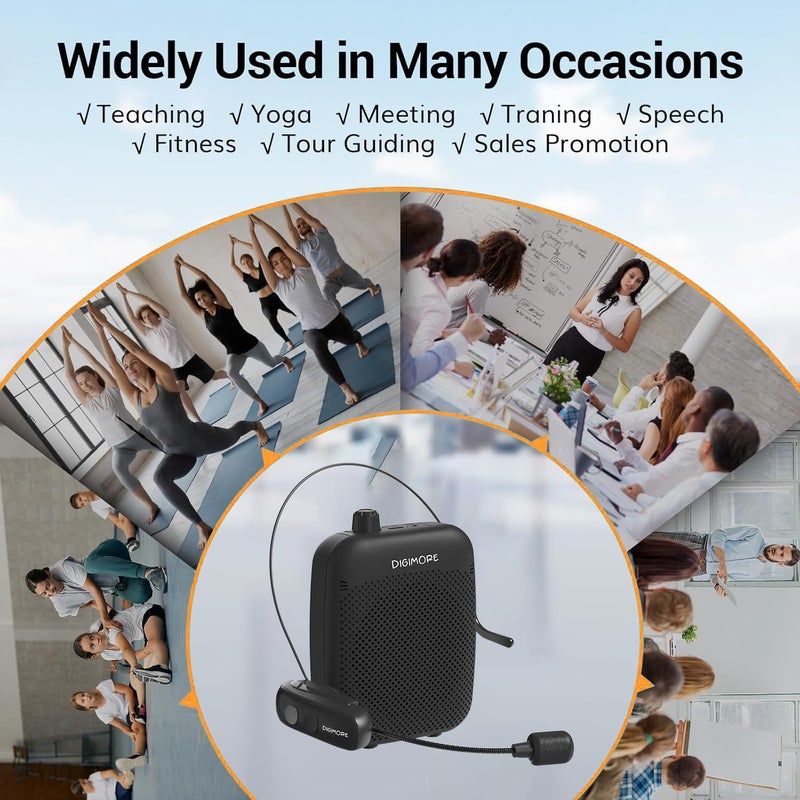 DIGIMORE مضخم صوت لاسلكي للمعلمين مع بلوتوث | بطارية 10 ساعات | مكبر صوت 10 واط | ميكروفون رأس لاسلكي للمرشدين السياحيين، ميكروفون تدريس، زيارات المصانع ونظام PA (D-1200 WL) - Image 5