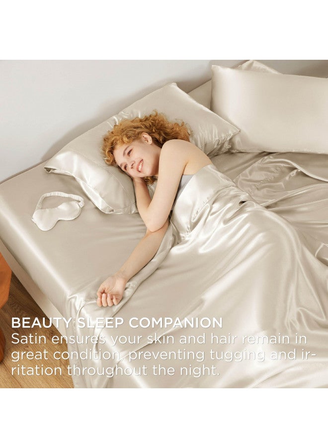Bedsure Bedsure Satin Sheets - Soft Full Sheet Set, 4 Pcs Full Bed Sheets, Similar to Silk Sheets, Bed Sheets Full Size for Hair and Skin, Gifts for Women (Cream, Full)  - Image 4