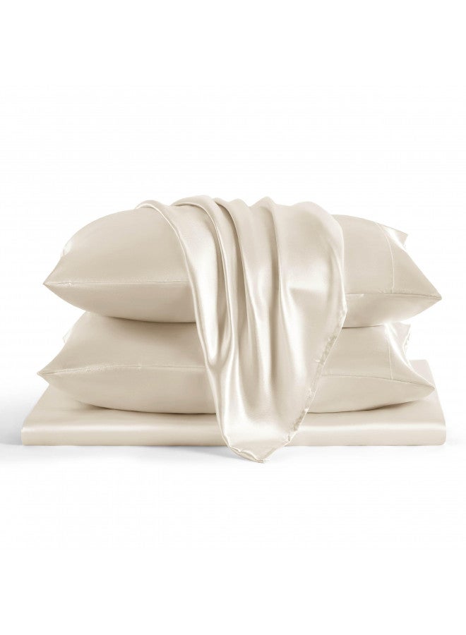 Bedsure Bedsure Satin Sheets - Soft Full Sheet Set, 4 Pcs Full Bed Sheets, Similar to Silk Sheets, Bed Sheets Full Size for Hair and Skin, Gifts for Women (Cream, Full)  - Image 1
