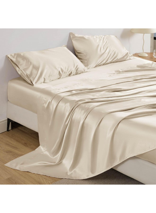 Bedsure Bedsure Satin Sheets - Soft Full Sheet Set, 4 Pcs Full Bed Sheets, Similar to Silk Sheets, Bed Sheets Full Size for Hair and Skin, Gifts for Women (Cream, Full)  - Image 2