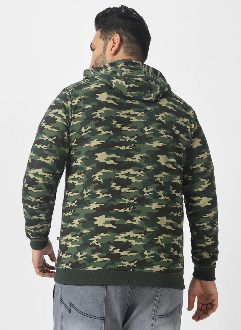 Urbano Fashion  Urbano Plus Men's Green Cotton Camouflage Printed Hooded Neck Sweatshirt for Men | Best Price UAE