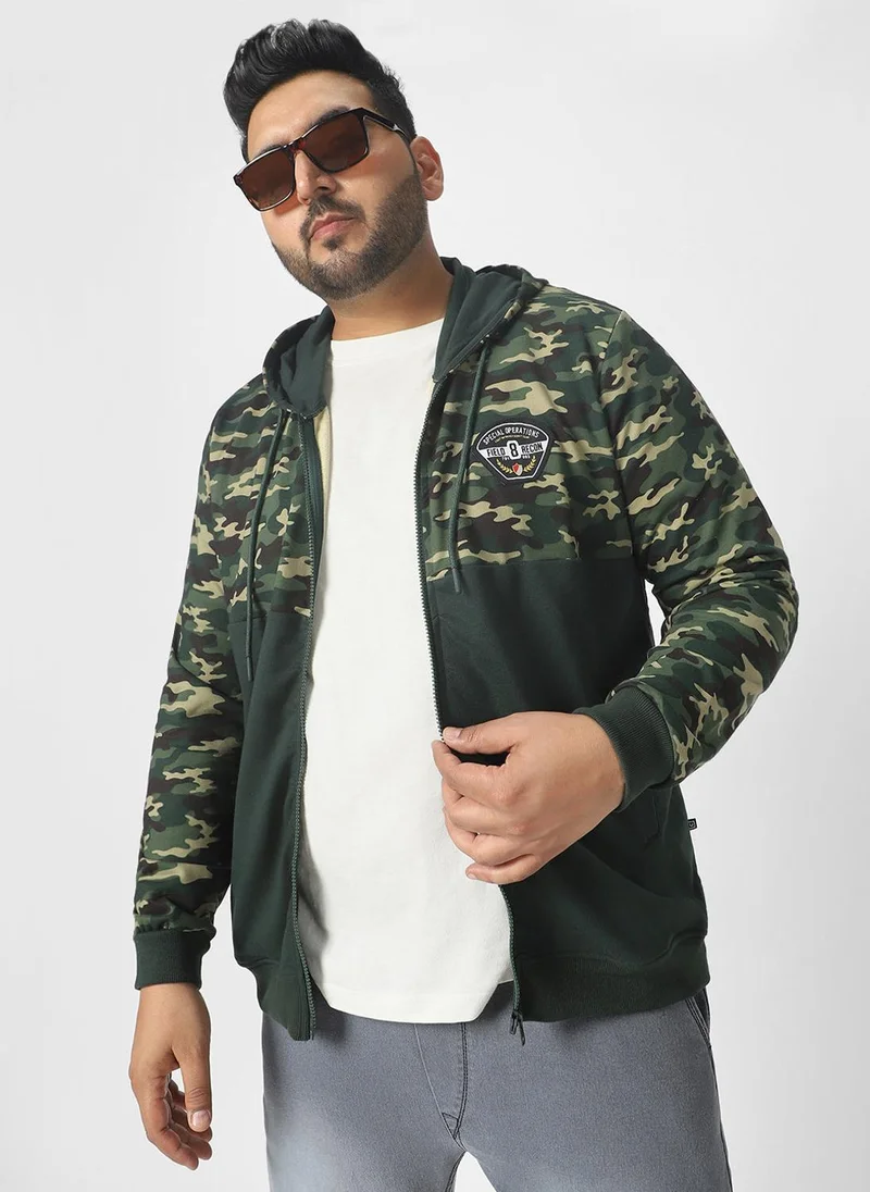 Urbano Fashion  Urbano Plus Men's Green Cotton Camouflage Printed Hooded Neck Sweatshirt for Men | Best Price UAE