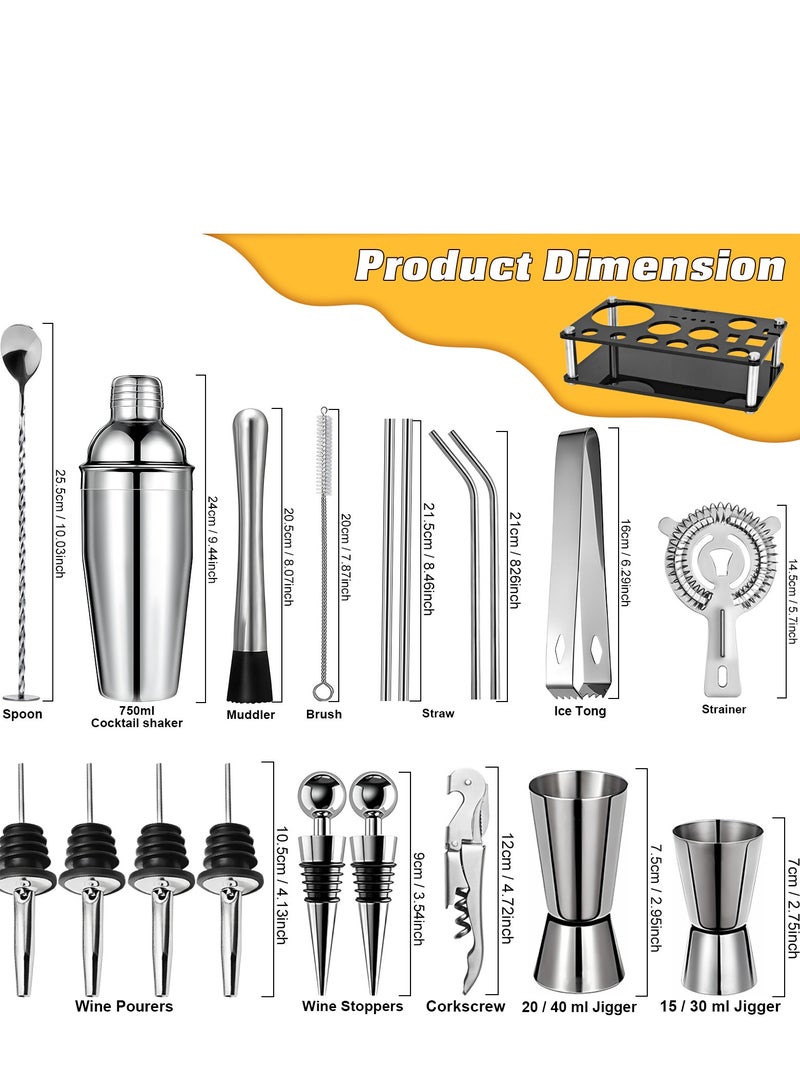 مجموعة شاكر كوكتيل مكونة من 20 قطعة من الفولاذ المقاوم للصدأ مع حامل أكريليك وكتيب وصفات كوكتيل أدوات بار احترافية لخلط المشروبات في حفلات البار المنزلية - Image 4