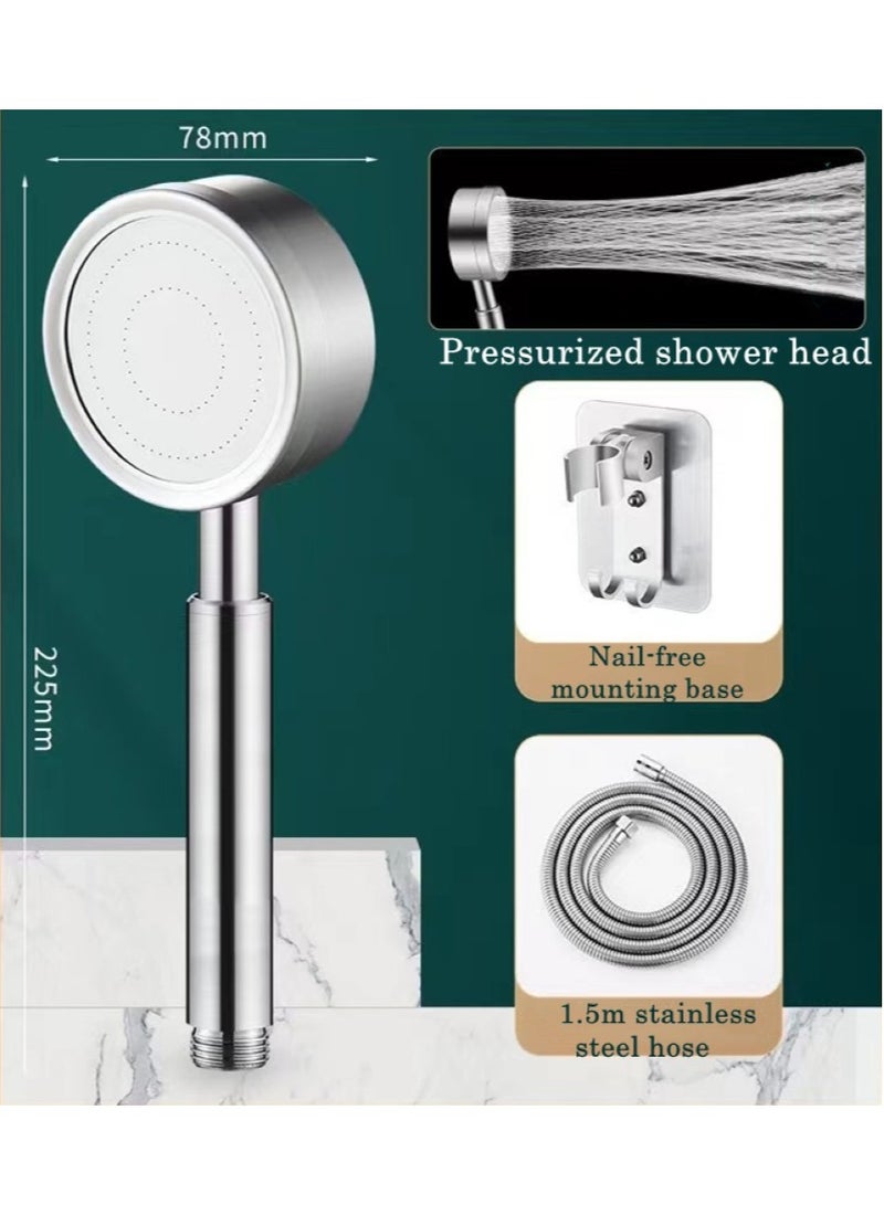 Kutis 1-Set Of 3 Piece Bathroom Pressurized Shower Head Set Stainless Steel Silver 6.5x22.5 Centimeter - Image 1