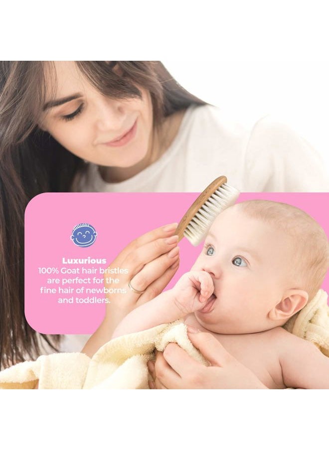 OCCObaby - Premium Wooden Baby Hair Brush and Comb Set - Gentle Goat Hair Bristle Brush for Cradle Cap - Ideal Baby Brush Set for Newborns and Toddler Comb - Image 1