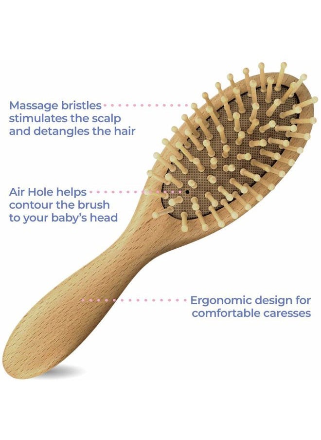 OCCObaby - Premium Wooden Baby Hair Brush and Comb Set - Gentle Goat Hair Bristle Brush for Cradle Cap - Ideal Baby Brush Set for Newborns and Toddler Comb - Image 1