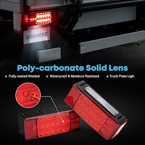 Kohree Submersible LED Trailer Lights Kit, 12V Super Bright Utility Brake Stop Turn License Tail Lights, Rectangular Trailer Lights with Wiring Kit & 2 Marker Lights for Boat RV Truck Over 80 Inches - Image 4