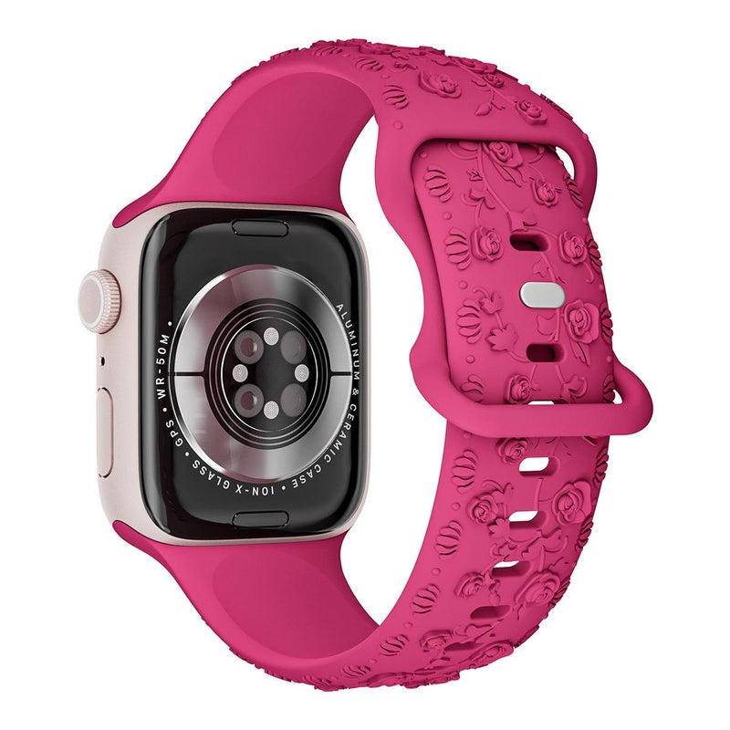 For Apple Watch 46mm / 49mm / 45mm / 44mm Embossed 3D Rose Flower Silicone Watch Band(Pink)