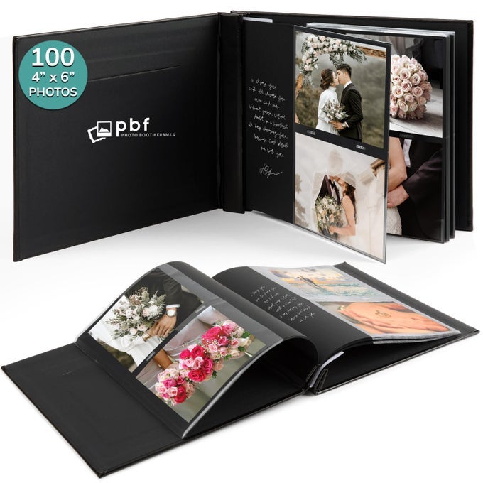 PBF SCRAPBOOK PHOTO ALBUM GUEST BOOK WITH PHOTO INSERT BLACK SCRAPBOOK WITH PLASTIC SLEEVES BLACK PAGES ALBUM FOR 4X6 PHOTOS MEMORY BOOK WEDDING