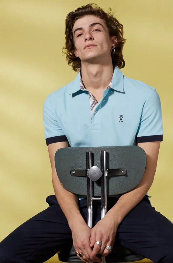 Vicomte A. Petersham Sky Blue Polo 100% Pima Cotton