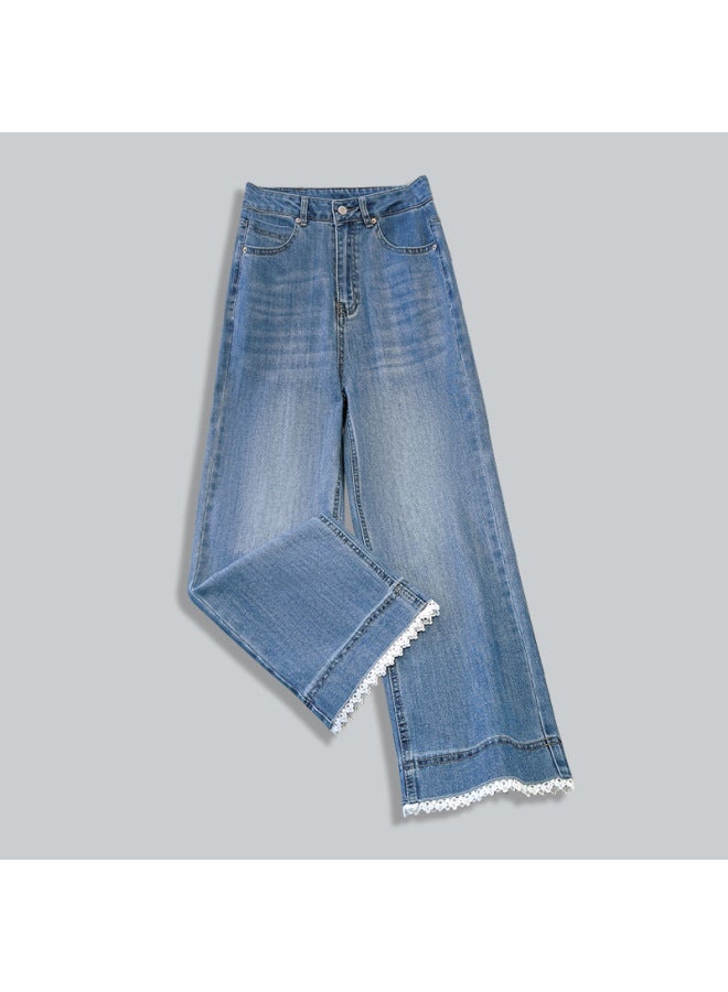 Summer Fashion Wide Leg Jeans Women's Lace Lace Super Nice Soft Design Trendy Cropped Pants 