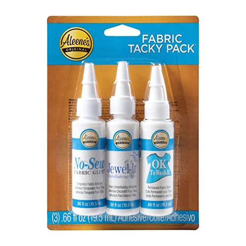 Aleene's Fabric Tacky Glue Variety 3-Pack for Clothing and Material, No-Sew Temporary Fabric Glue, Jewel-It Embellishing Adhesive, and OK to Wash-It Permanent Bond, 3 .66 fl oz Bottles - Image 1