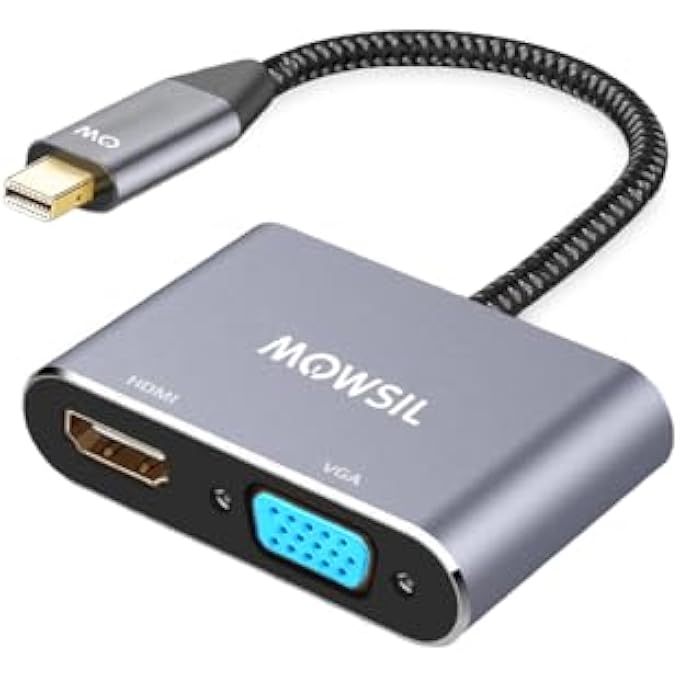 MOWSIL MINI DISPLAYPORT TO HDMI AND VGA ADAPTER, 4K HDMI 30HZ & 1080P VGA CONVERTER, GOLD-PLATED, PLUG & PLAY, COMPATIBLE WITH MACBOOK, IMAC, SURFACE, LAPTOP, PC, MONITOR, PROJECTOR - Image 1