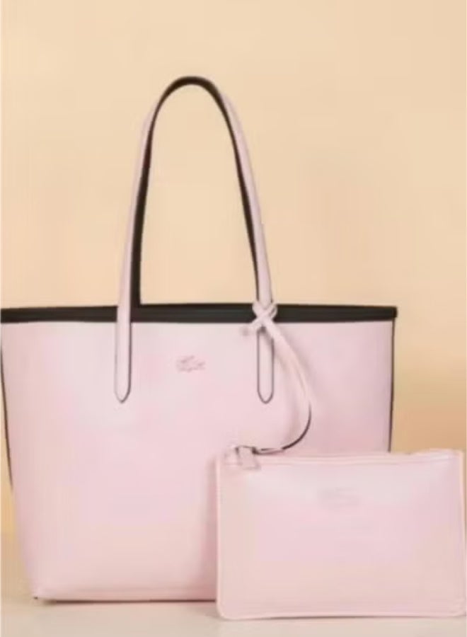 Lacoste للسيدات المزدوجان على جانب نغمة حقيبة يد كبيرة ، عصرية ومتعددة الاستخدامات ، أسود/وردي