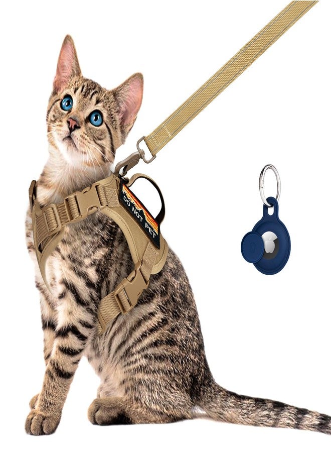 nanappice Tactical Cat Harness and Leash Set for Walking, Adjustable Escape Proof Pet Vest for Large Cat, Easy Control Breathable Vest with Handle，Molle Patches (Khaki+Leash, L) - Image 1