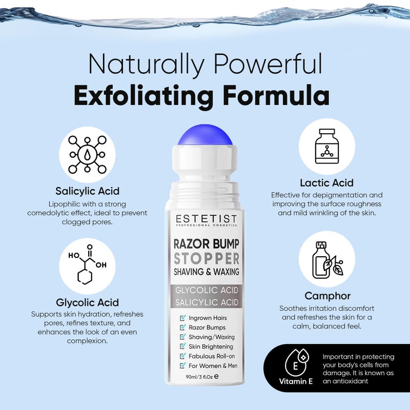 ESTETIST Razor Bump Solution Roll-On, Ingrown Hair & Razor Burn Care Serum, After Shave Roller for Bikini Area, Face, Neck, Underarm & Legs, Skin-Soothing Post Shave Care - Image 5