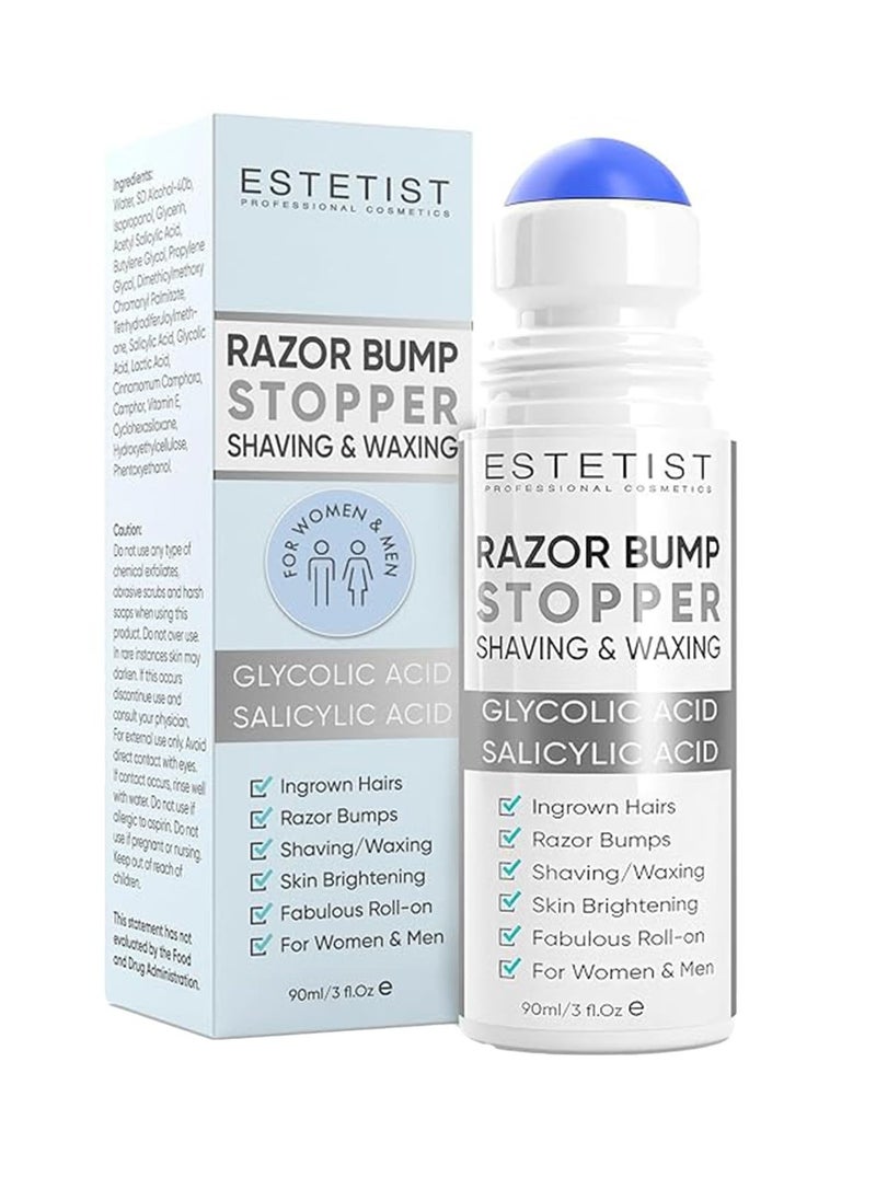 Estetist - Razor Bump Stopper Solution for Ingrown Hair Skin Care Treatment for Face, Neck, Bikini Area, Legs and Underarm Area After Shave Serum Roll-On for Men and Women With Salicylic Acid, Glycolic Acid - Image 1