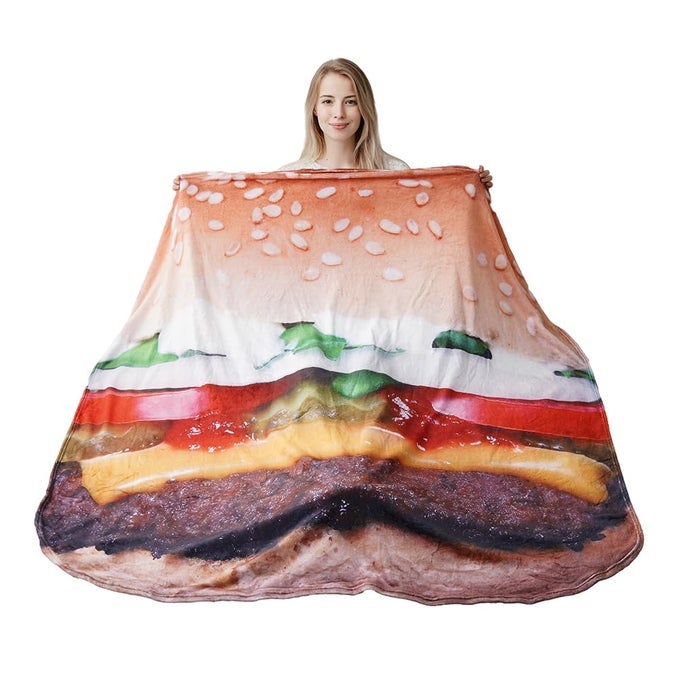 REALISTIC FOOD NOVELTY BLANKET SOFT AND COZY FLEECE PERFECTLY ROUND TORTILLA THROWS BLANKET HAMBURGER 59 INCHES