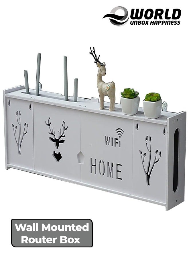 Eworld Stylish Wall-Mounted Router Rack for Wi-Fi Router, Set-Top Box, Light Cat Box, and More, Includes Doors and Patch Panel Shielding Box for Neat Storage, White.  - Image 1