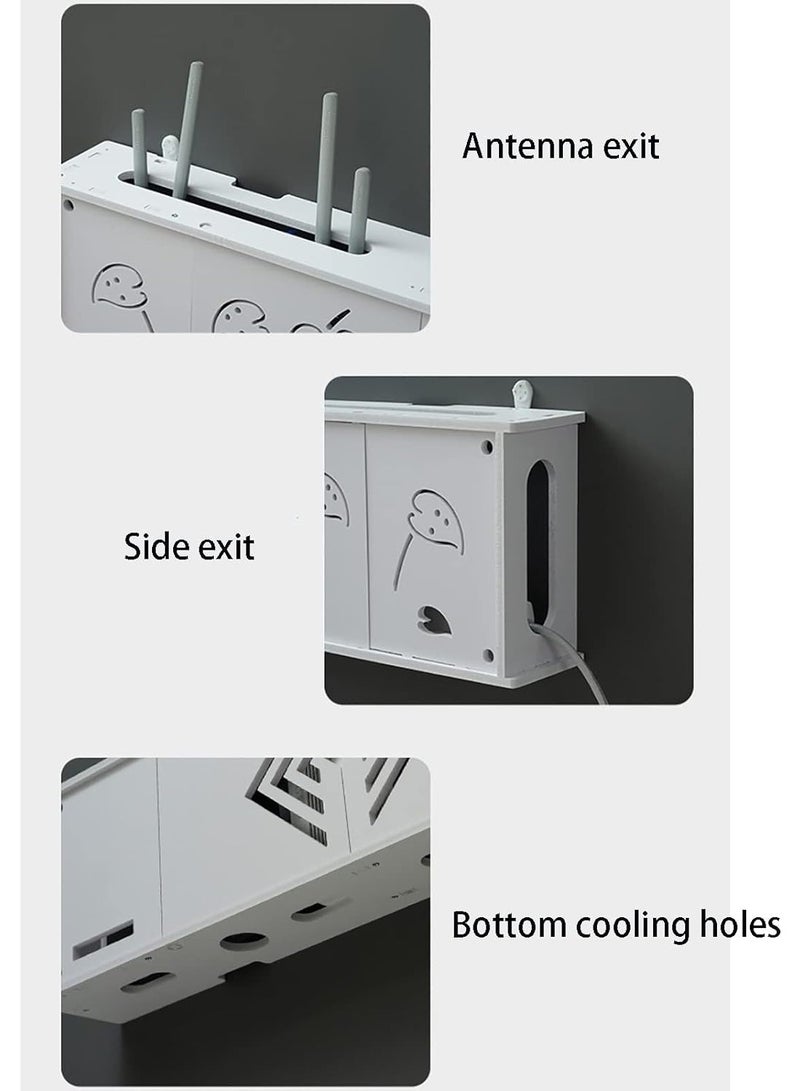 Eworld Stylish Wall-Mounted Router Rack for Wi-Fi Router, Set-Top Box, Light Cat Box, and More, Includes Doors and Patch Panel Shielding Box for Neat Storage, White.  - Image 3