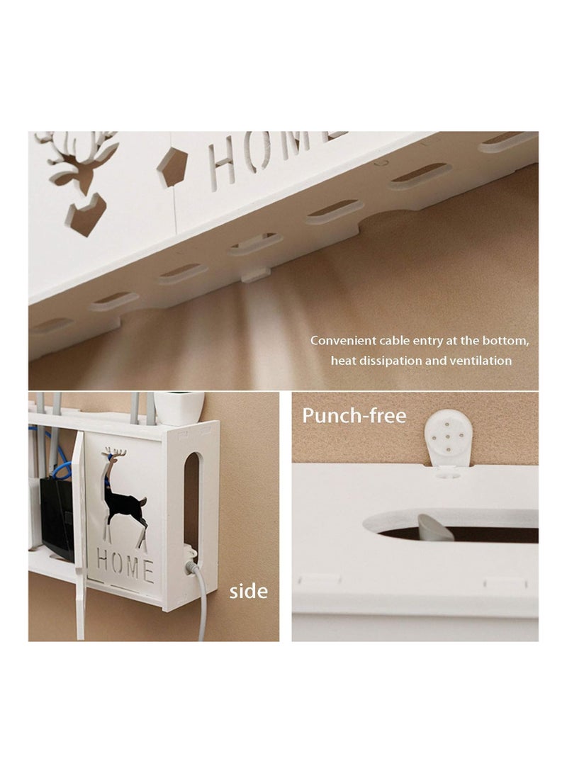 Eworld Stylish Wall-Mounted Router Rack for Wi-Fi Router, Set-Top Box, Light Cat Box, and More, Includes Doors and Patch Panel Shielding Box for Neat Storage, White.  - Image 4