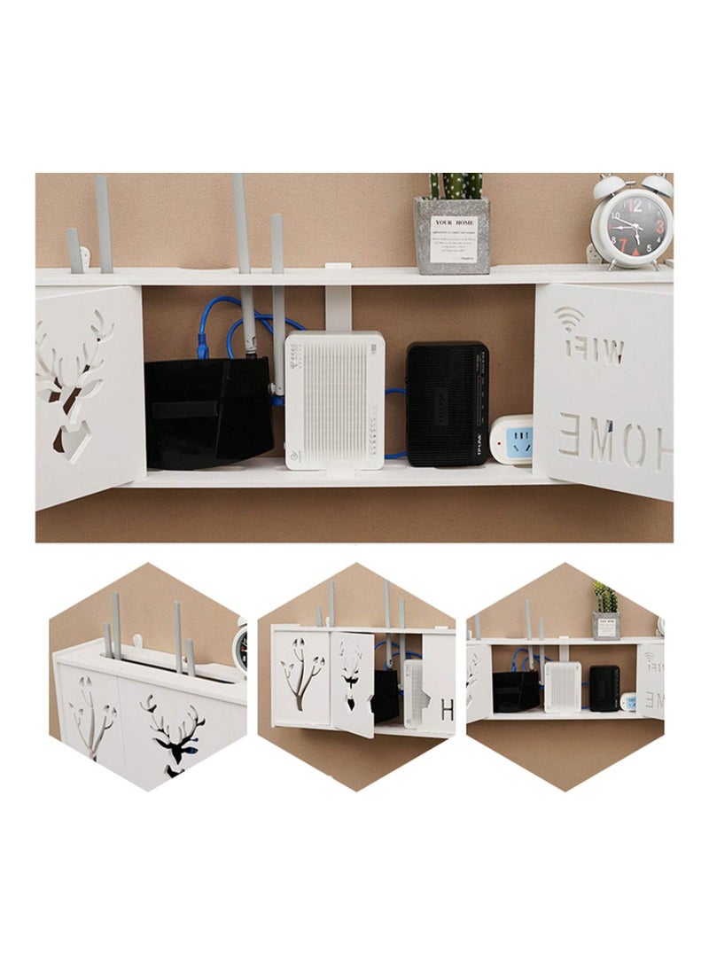 Eworld Stylish Wall-Mounted Router Rack for Wi-Fi Router, Set-Top Box, Light Cat Box, and More, Includes Doors and Patch Panel Shielding Box for Neat Storage, White.  - Image 5