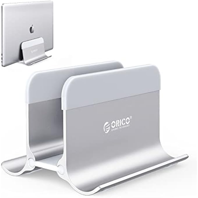 Orico VERTICAL LAPTOP HOLDER ORICO STURDY ALUMINUM LAPTOP STAND VERTICAL WITH ADJUSTABLE DOCK SIZE, SPACE SAVING, COMPATIBLE WITH ALL MACBOOK/SURFACE/DELL/GAMING LAPTOPS SILVER - Image 1