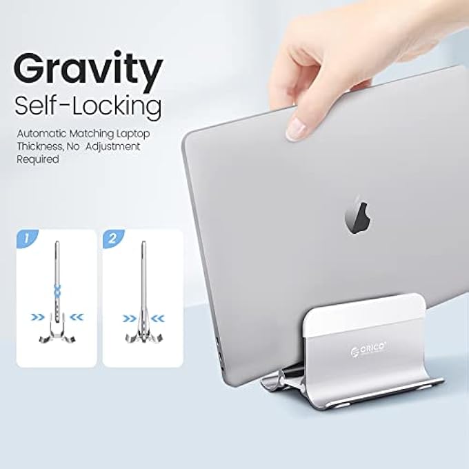 Orico VERTICAL LAPTOP HOLDER ORICO STURDY ALUMINUM LAPTOP STAND VERTICAL WITH ADJUSTABLE DOCK SIZE, SPACE SAVING, COMPATIBLE WITH ALL MACBOOK/SURFACE/DELL/GAMING LAPTOPS SILVER - Image 2