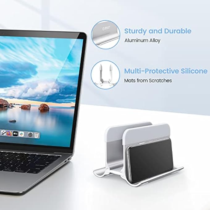 Orico VERTICAL LAPTOP HOLDER ORICO STURDY ALUMINUM LAPTOP STAND VERTICAL WITH ADJUSTABLE DOCK SIZE, SPACE SAVING, COMPATIBLE WITH ALL MACBOOK/SURFACE/DELL/GAMING LAPTOPS SILVER - Image 3