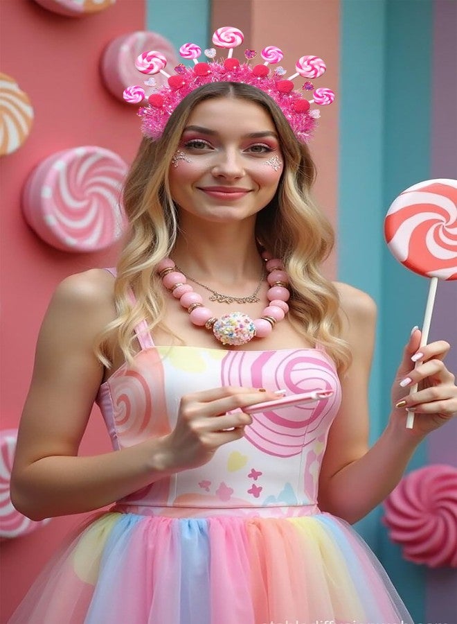 NVENF Candy Headband Costume Accessories Christmas Candy Cane Lollipop Headbands Candy Costume Halloween Holiday Christmas Outfits for Women Birthday Party Favors Gifts (Pattern B) - Image 3