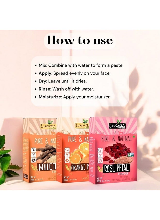 Luxura Sciences Natural Mulethi, Orange, Rose Petal Powder 200 Gram | Ayurvedic Elixir For Skin & Hair Glow - Unveil Natural Radiance & Wellness, Naturally.  - Image 3