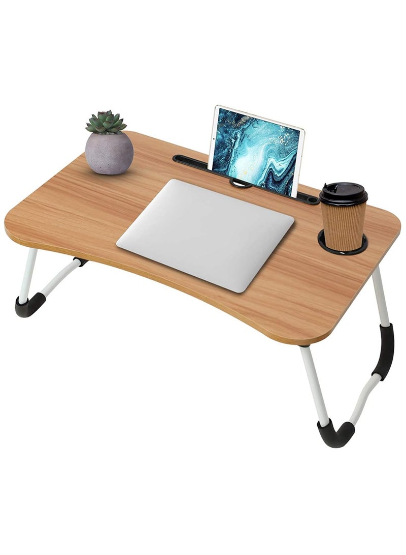 Relex Laptop Desk, Portable Laptop Bed Tray Table Notebook Stand Reading Holder with Foldable Legs & Cup Slot for Eating Breakfast, Reading Book, Watching Movie on Bed/Couch/Sofa  - Image 1