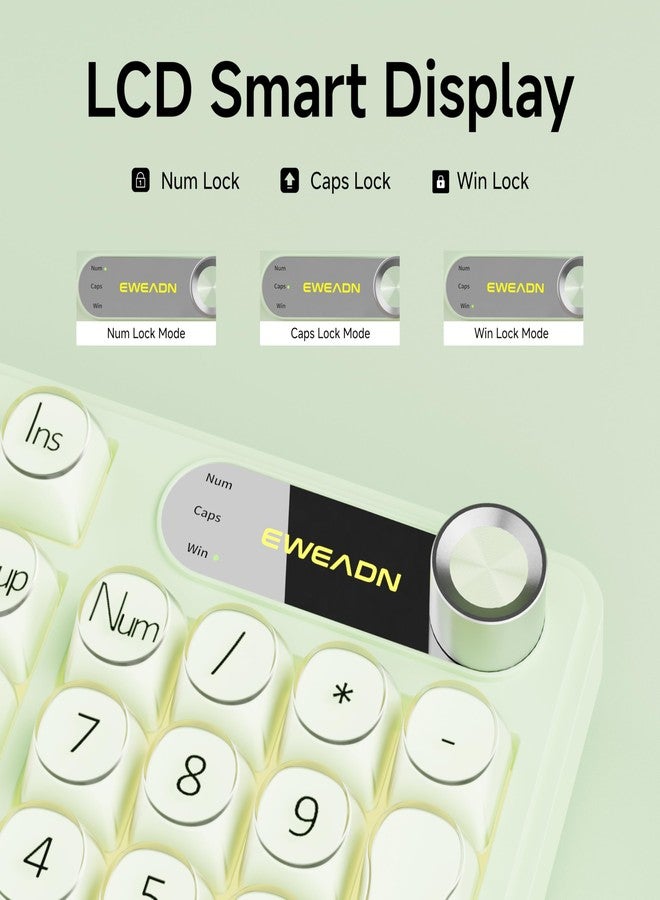 EWEADN V102 Wired Keyboard, 98 Keys Creamy Gaming Keyboard with Number Pad, Display Screen & Media Knob RGB Silent Wired Cute Computer Keyboard for Laptop PC Gamer - Green - Image 4