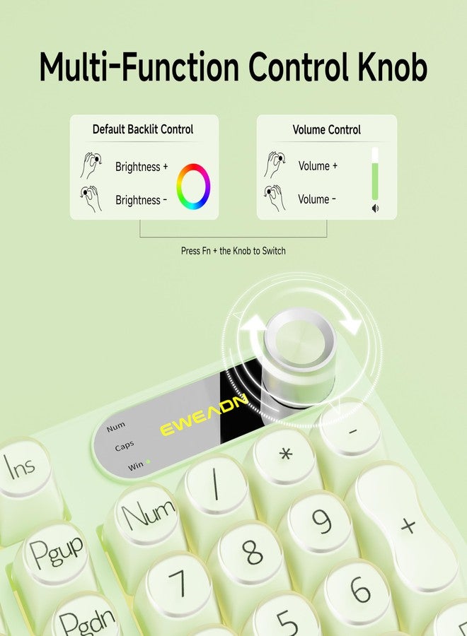 EWEADN V102 Wired Keyboard, 98 Keys Creamy Gaming Keyboard with Number Pad, Display Screen & Media Knob RGB Silent Wired Cute Computer Keyboard for Laptop PC Gamer - Green - Image 2