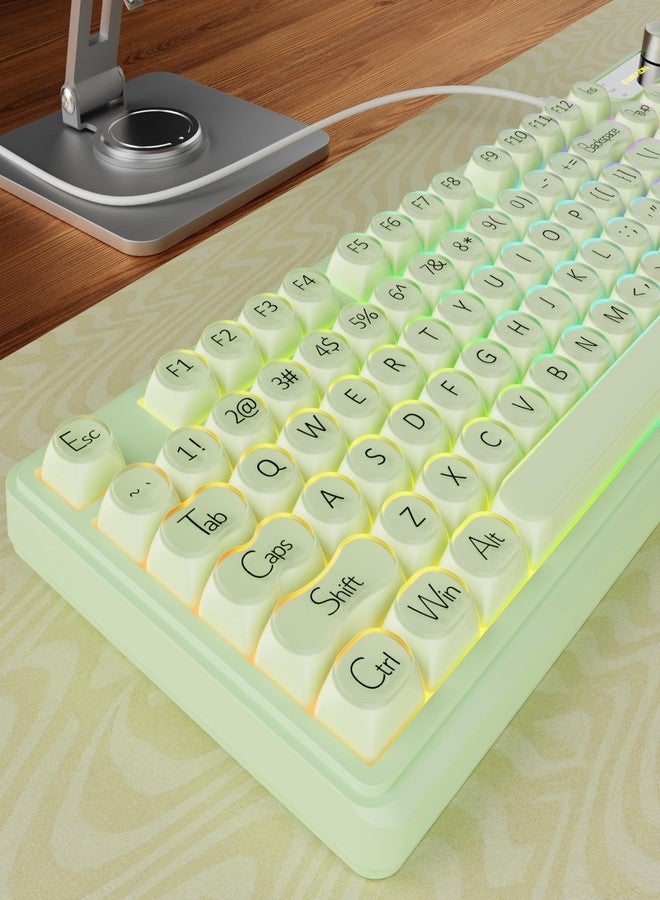 EWEADN V102 Wired Keyboard, 98 Keys Creamy Gaming Keyboard with Number Pad, Display Screen & Media Knob RGB Silent Wired Cute Computer Keyboard for Laptop PC Gamer - Green - Image 1