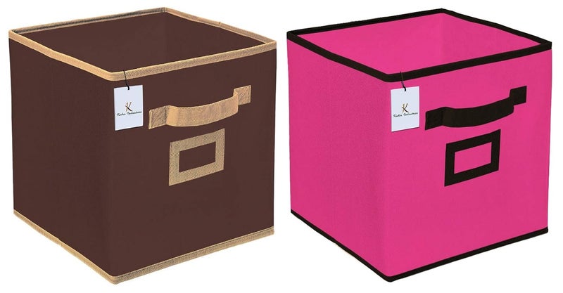 Kuber Industries Kuber Industries Non Woven 2 Pieces Small Foldable Storage Organiser CubesBoxes Coffee Pink CTKTC035170  - Image 1